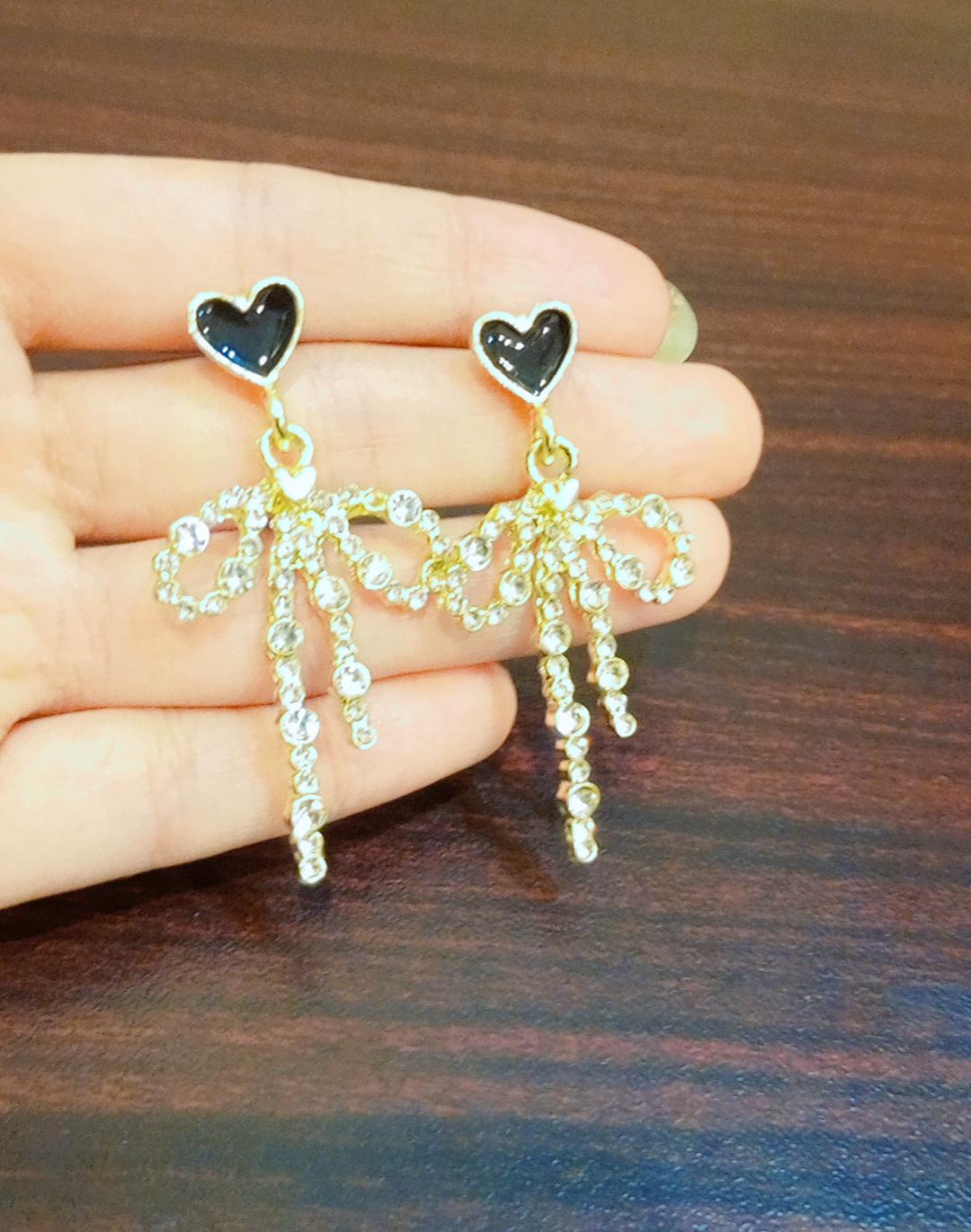 Heart Crystal Tassel Earrings