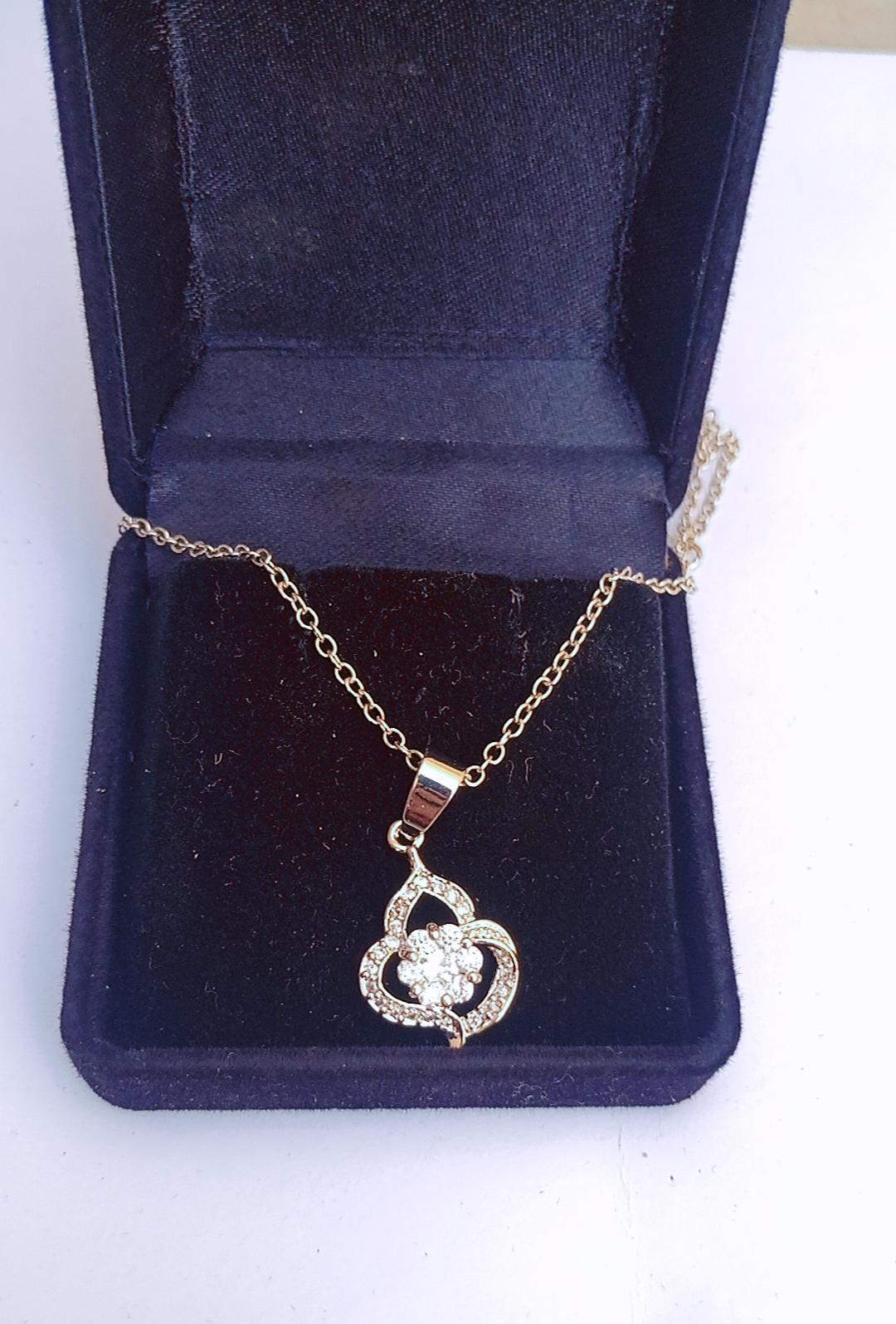 Gold Pendant Necklace with Crystal Charm