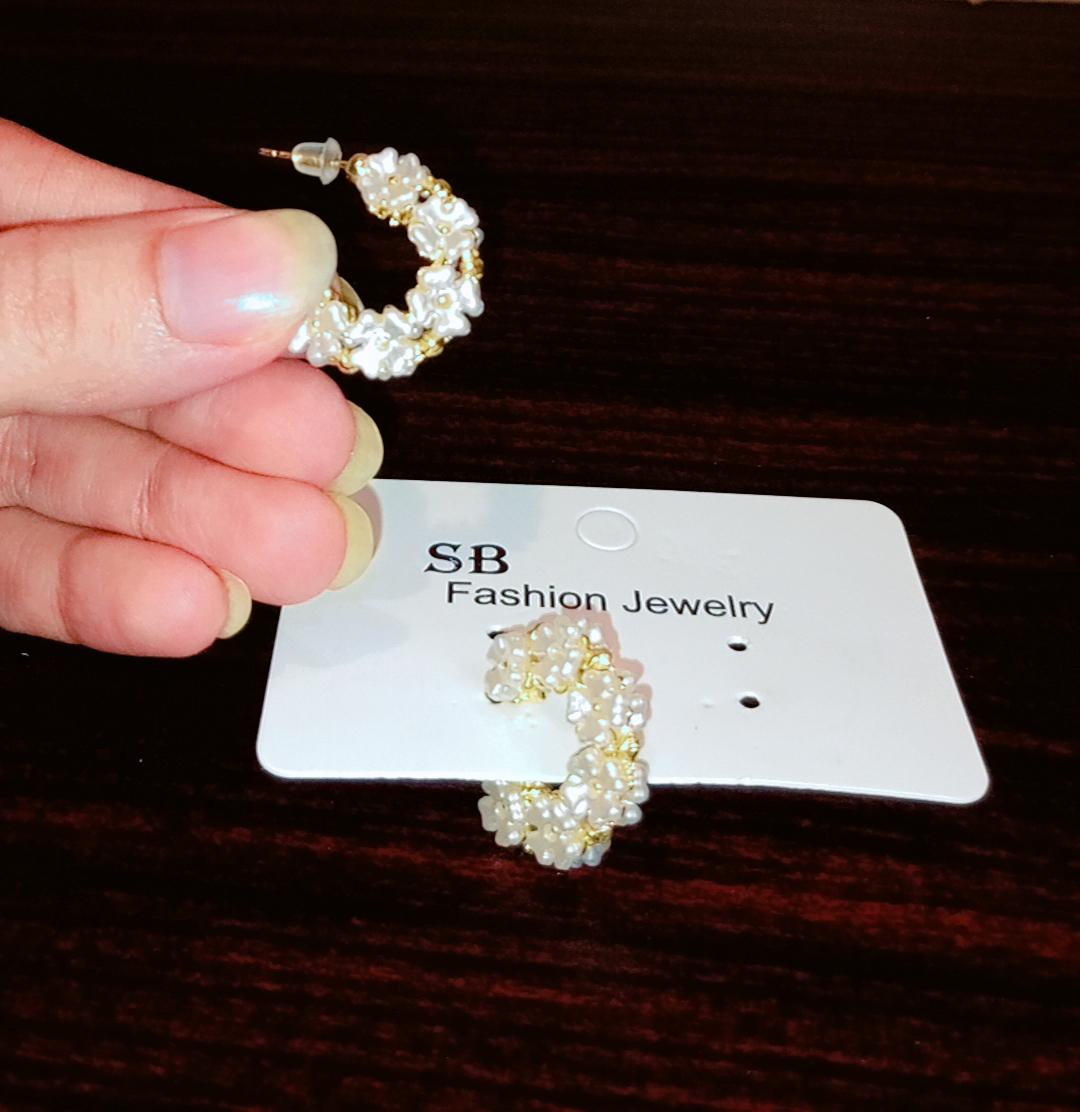 Elegant Pearl Beaded Gold Hoop Earrings