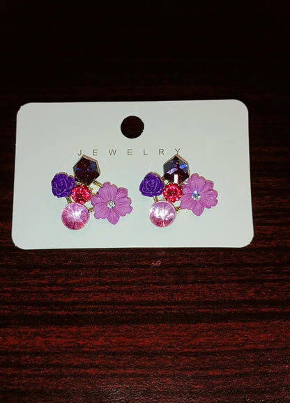 Floral Gem Cluster Stud Earrings