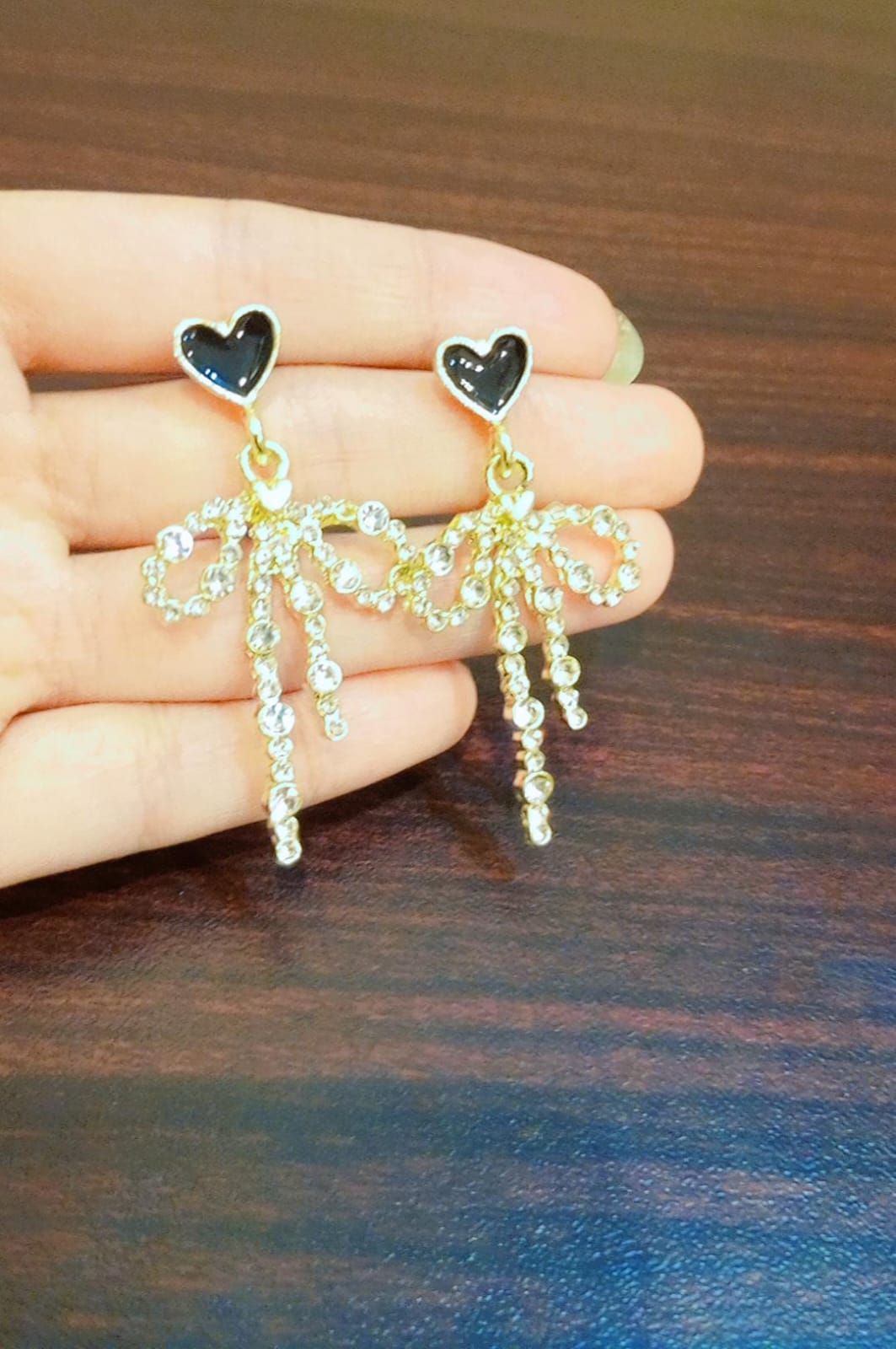 Black Heart Bow Tassel Earrings