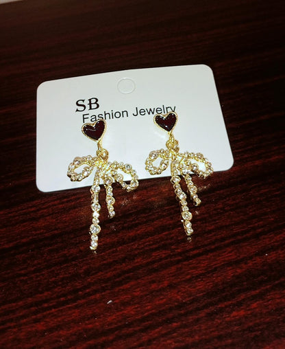 Black Heart Bow Tassel Earrings
