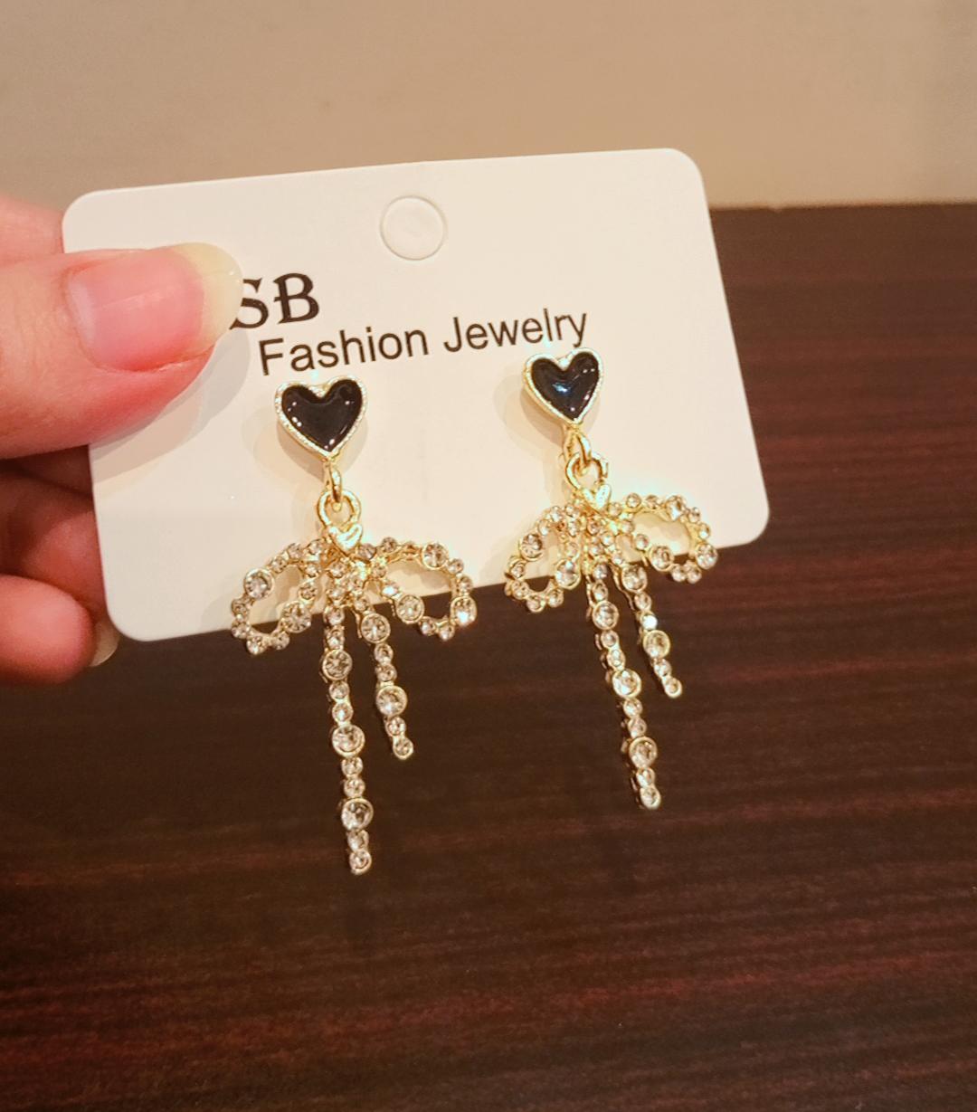 Heart Crystal Tassel Earrings