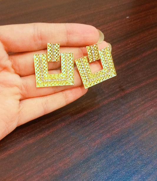 Luxury Gold Textured Square Drop Earrings