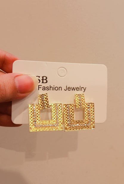 Luxury Gold Textured Square Drop Earrings