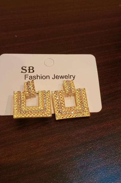 Luxury Gold Textured Square Drop Earrings