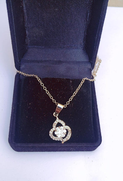 Gold Pendant Necklace with Crystal Charm
