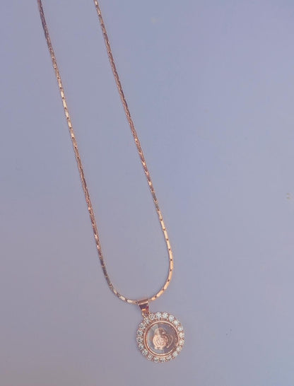 Luxury Gold Coin Pendant Necklace with Crystal Halo