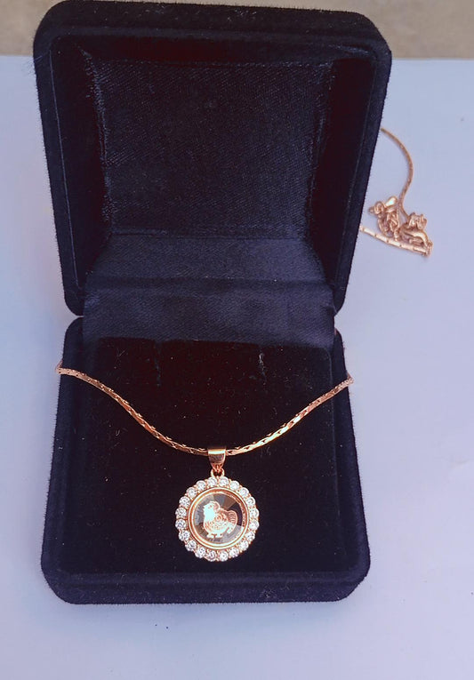 Luxury Gold Coin Pendant Necklace with Crystal Halo